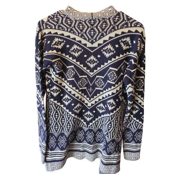 Pink Rose Aztec Cardigan S Womens Blue Long Sleeve Open Front Classic Fall - Picture 5 of 5
